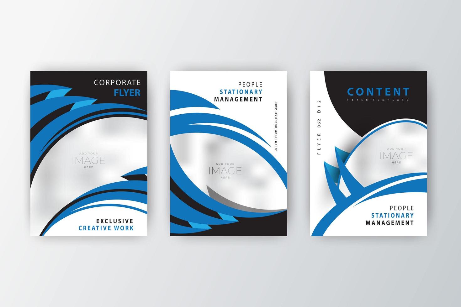 Blue curve design company flyer collection set vector