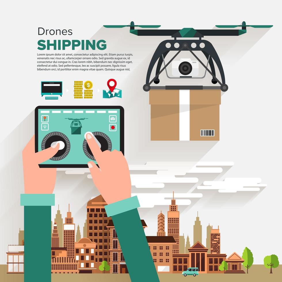 Drones shipping design in flat style vector