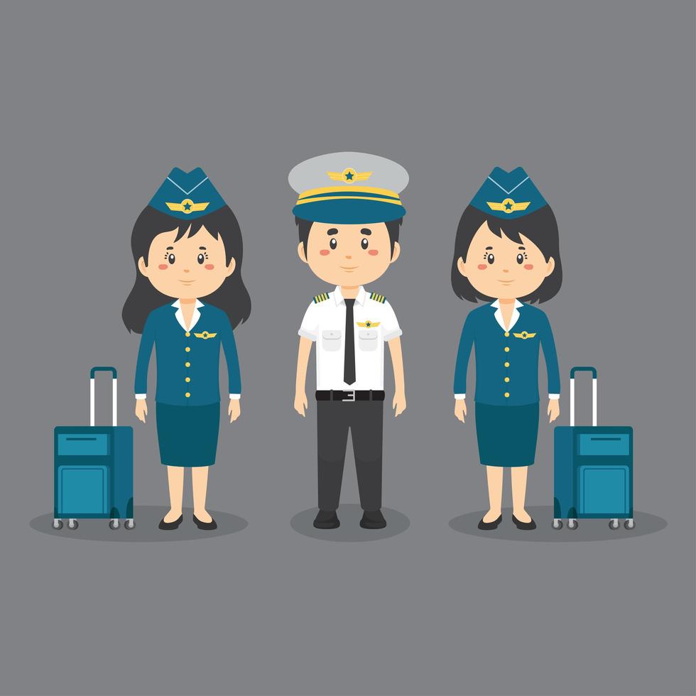 personajes piloto y asistente de vuelo vector