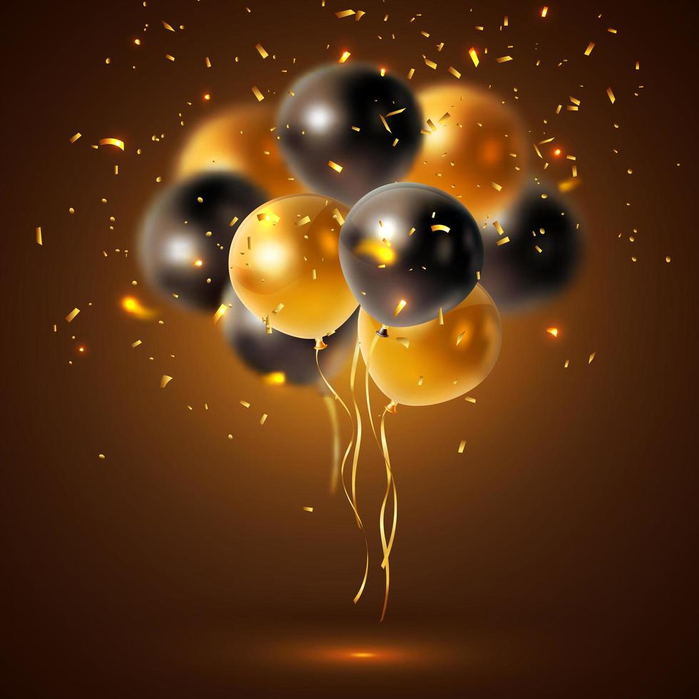 negro brillante, globos dorados vector
