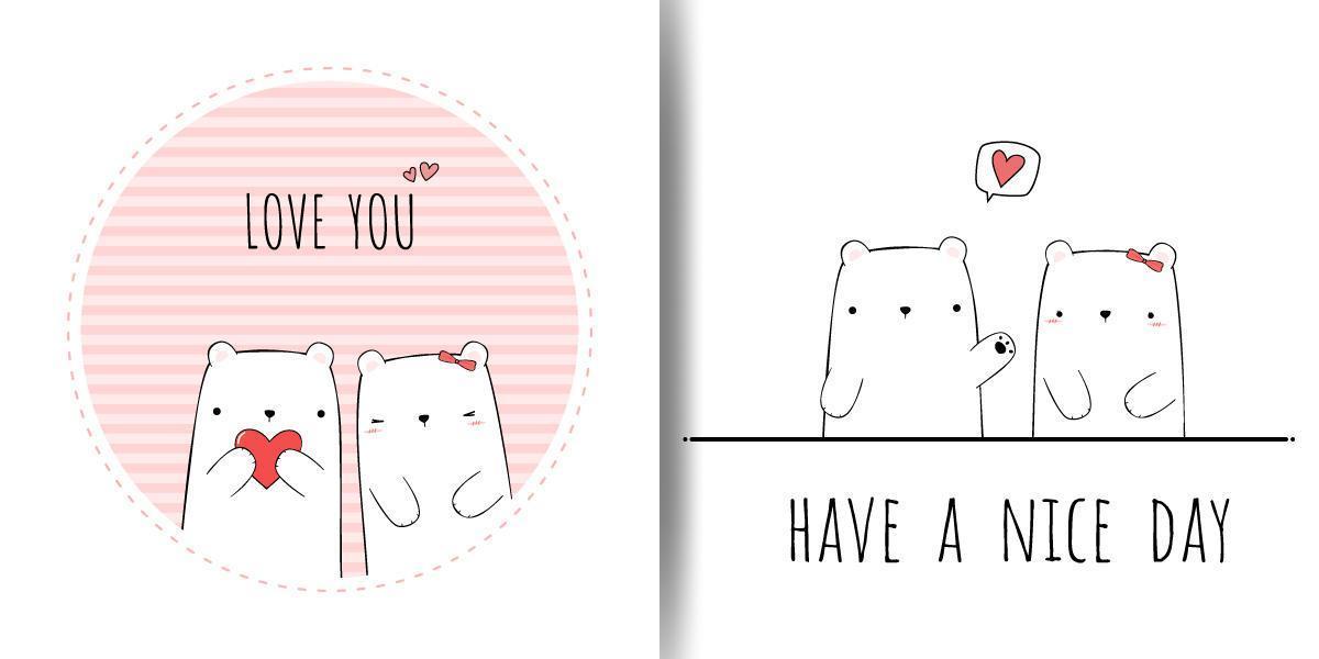 Cute Bear Couple Cartoon Doodle Cards vector