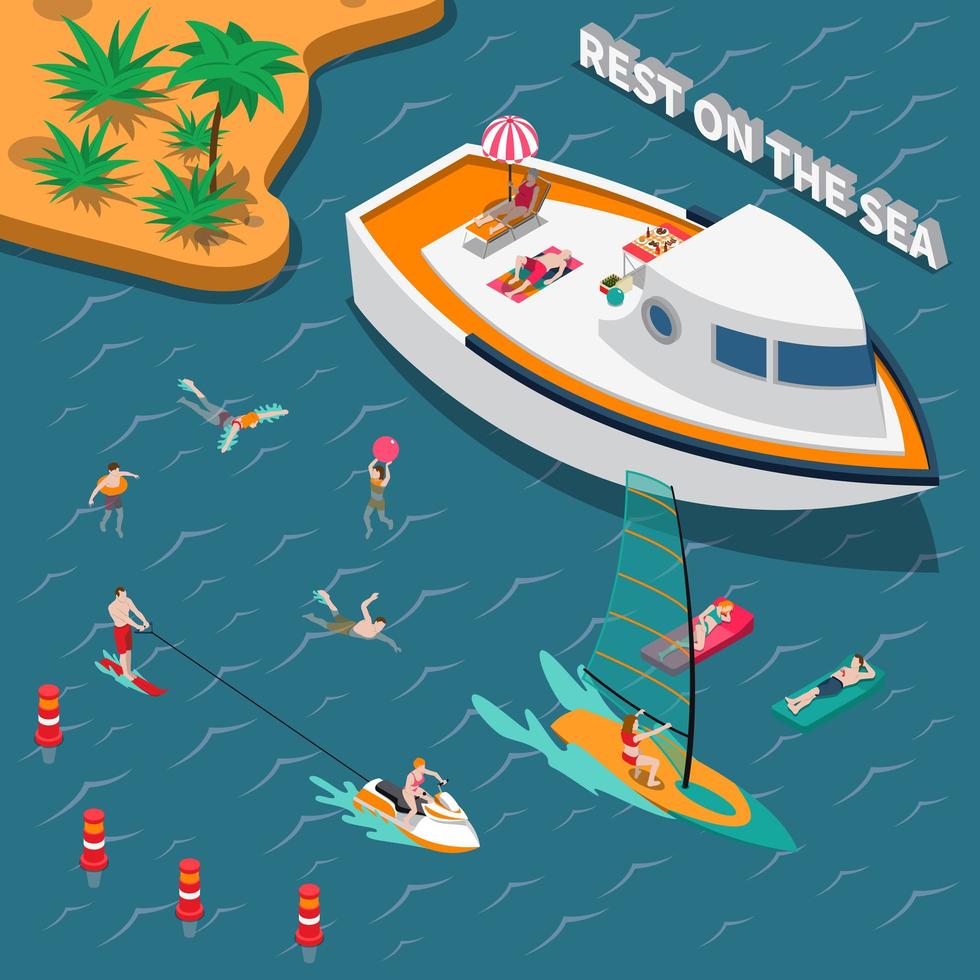 Water Sports Isometric People Composition vector