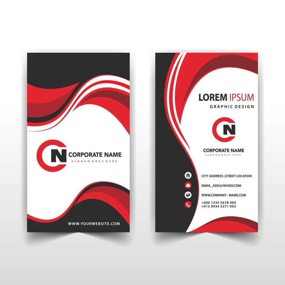 Vertical red wavy business card vector