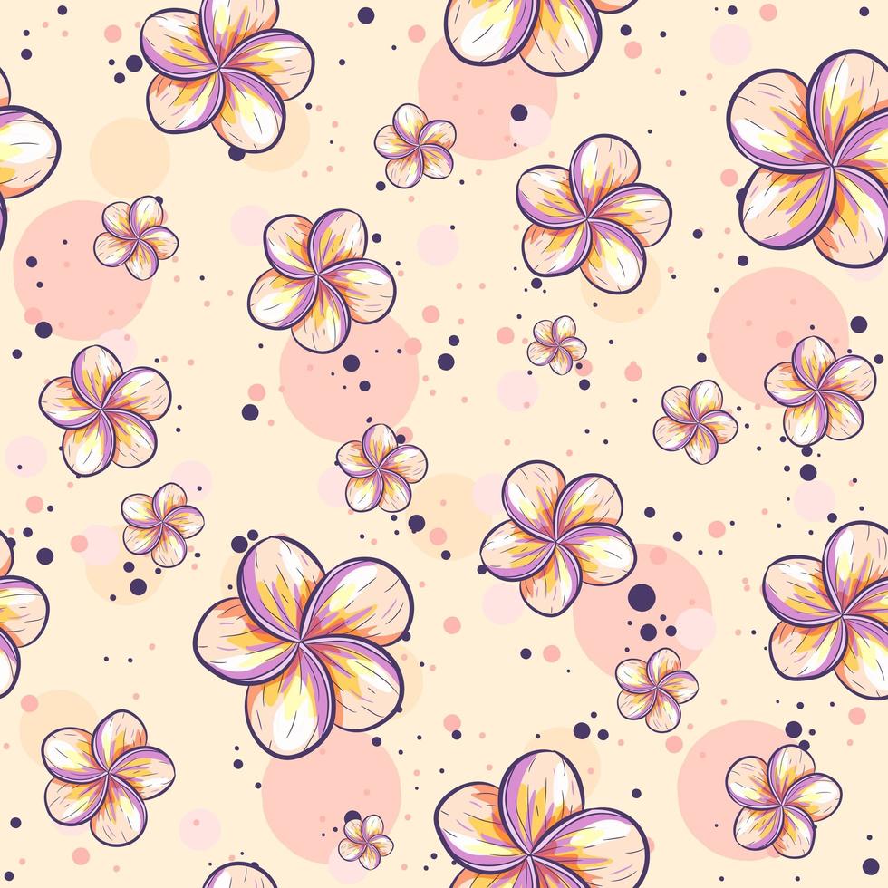 Fondo de verano repetitivo con flores de plumeria. vector