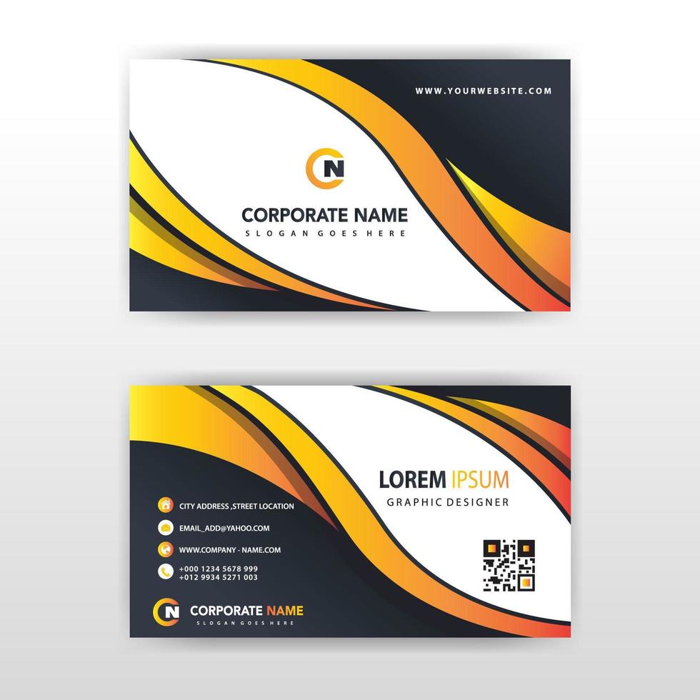 Orange gradient wave business card template vector