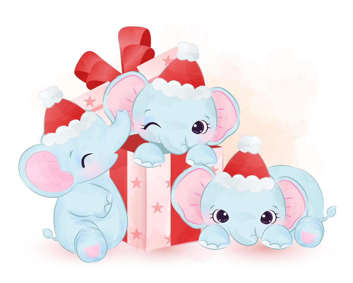 Cute elephants playing in Christmas gift boxes vector