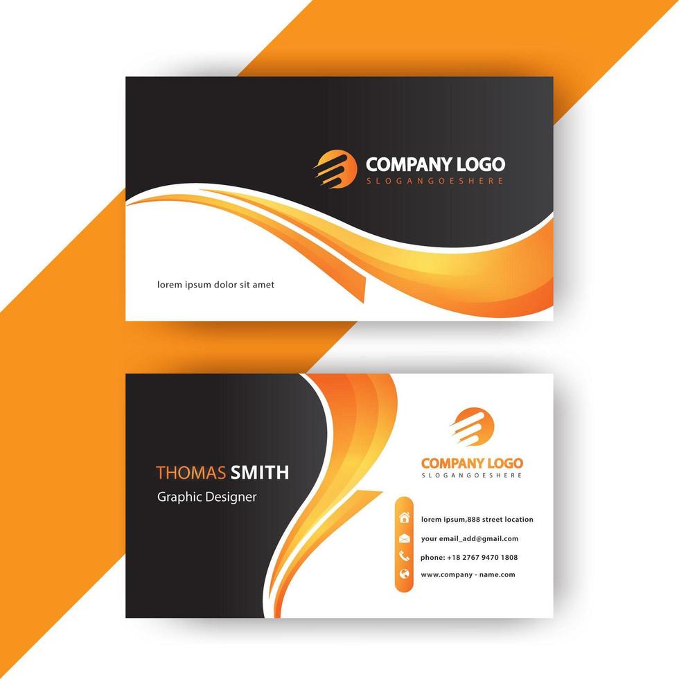 Gradient yellow orange curve business card template vector