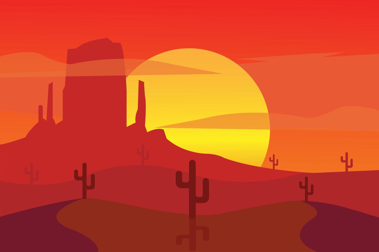 Desert Landscape with Cactus and Sun vector