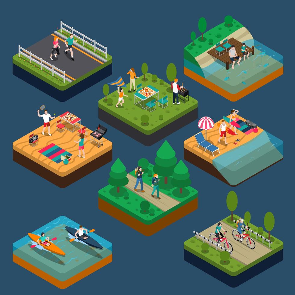 composición de personas de actividad al aire libre de verano vector