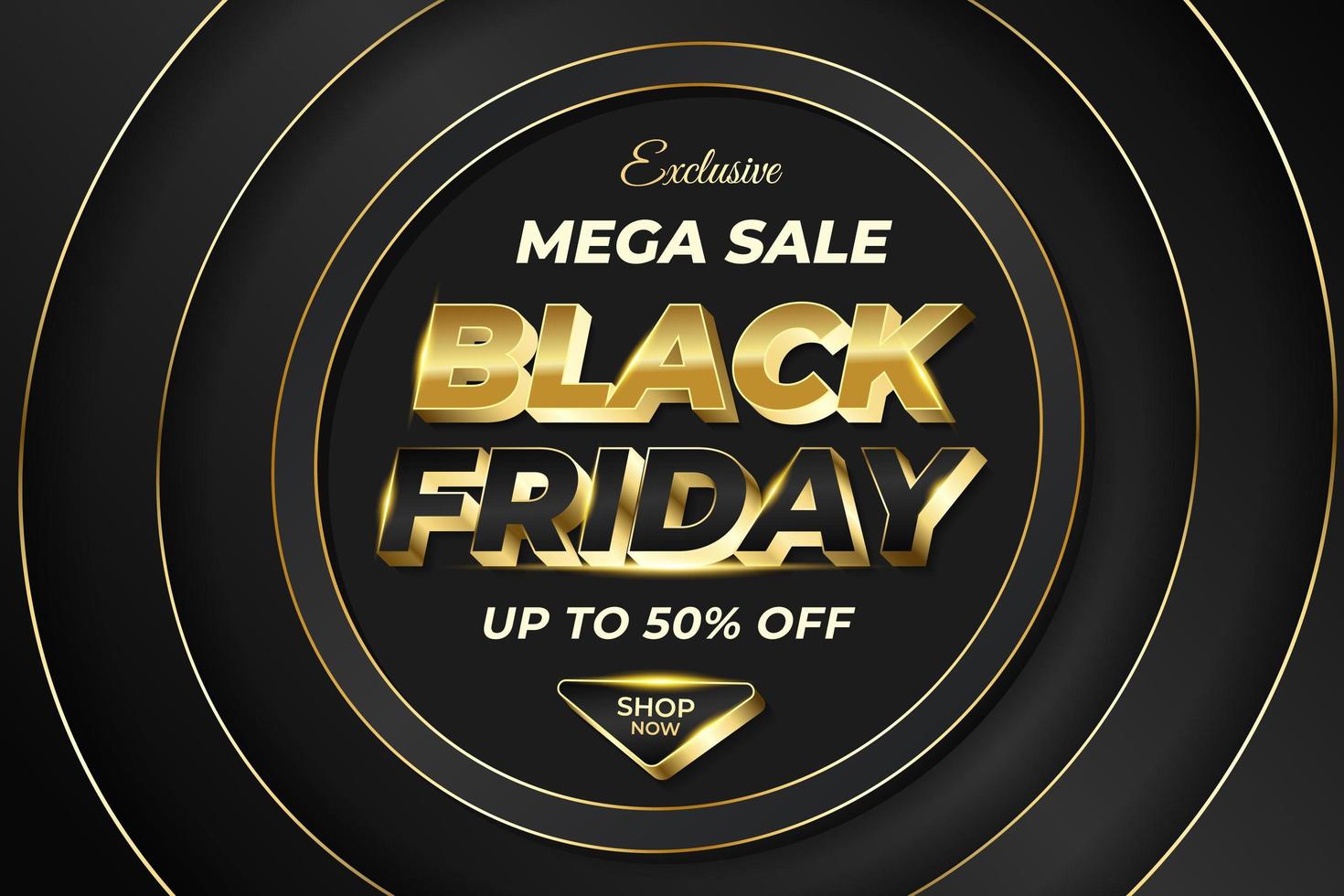 Black Friday Mega Sale Banner with Shiny Gold Luxury Style vector