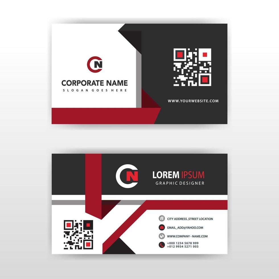 Abstract black and red geometric shapes business card template vector