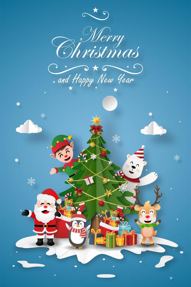 Christmas card with Santa and friends vector