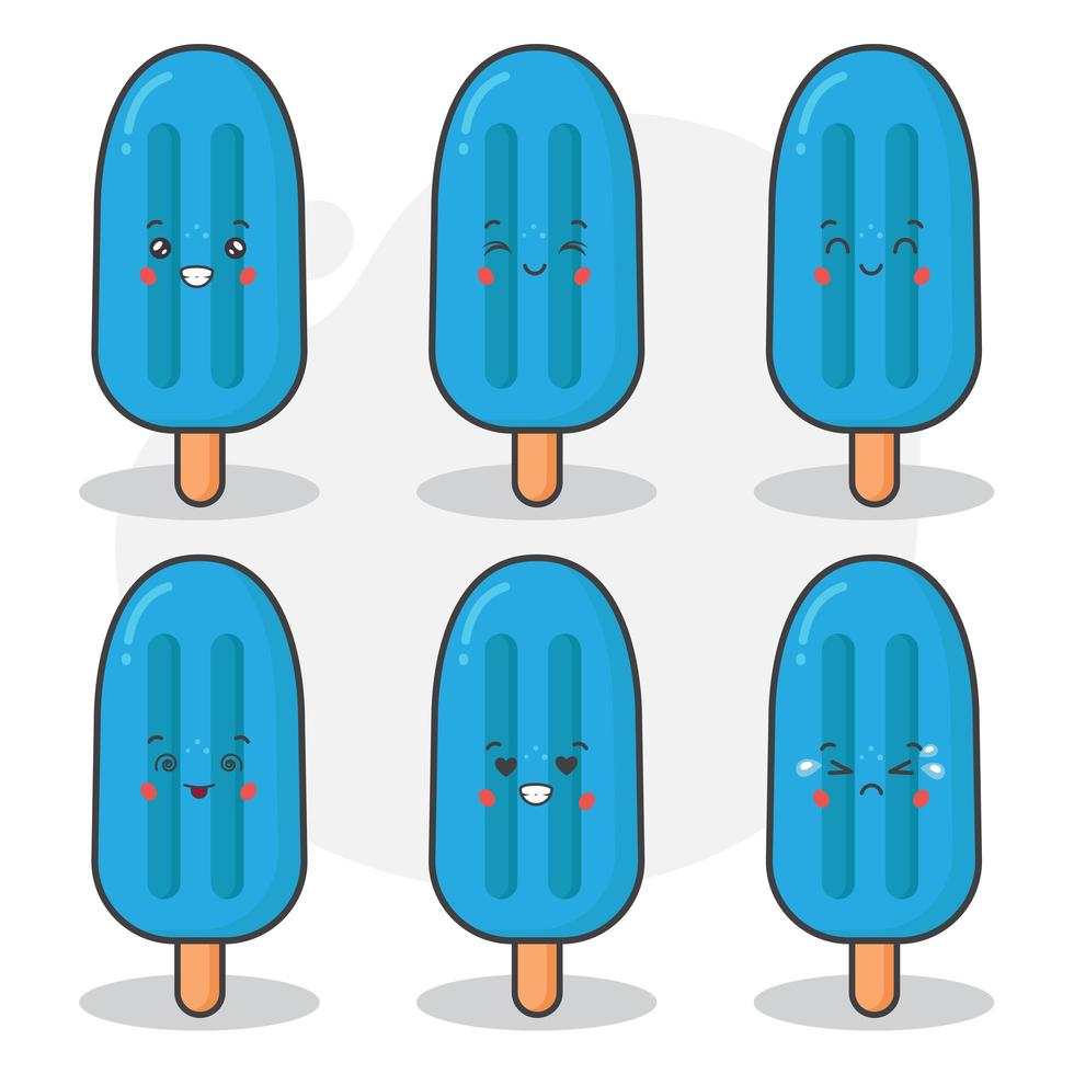 Cute Blue Ice Cream Characters Set vector