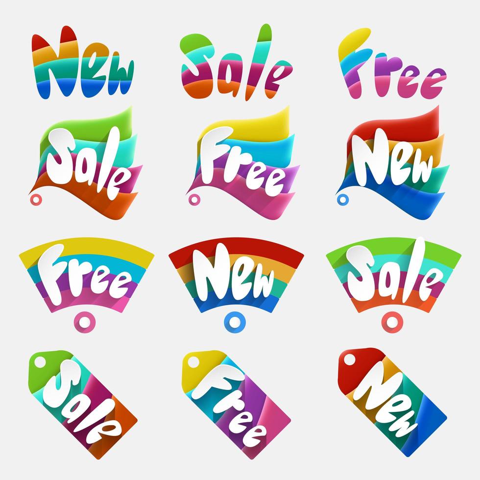 Set of colorful sale, new, free stickers, tags vector