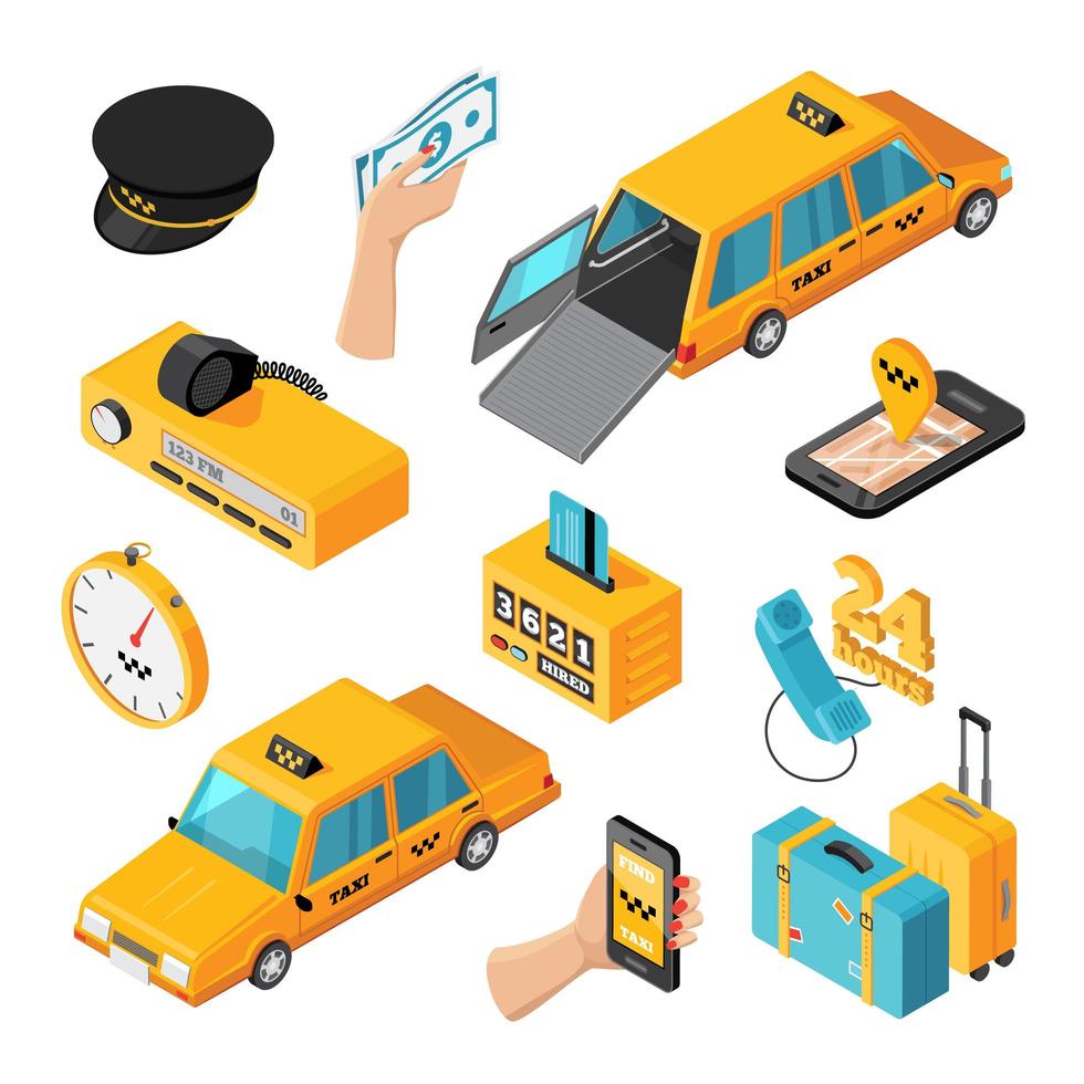 Taxi Service Isometric Icons vector
