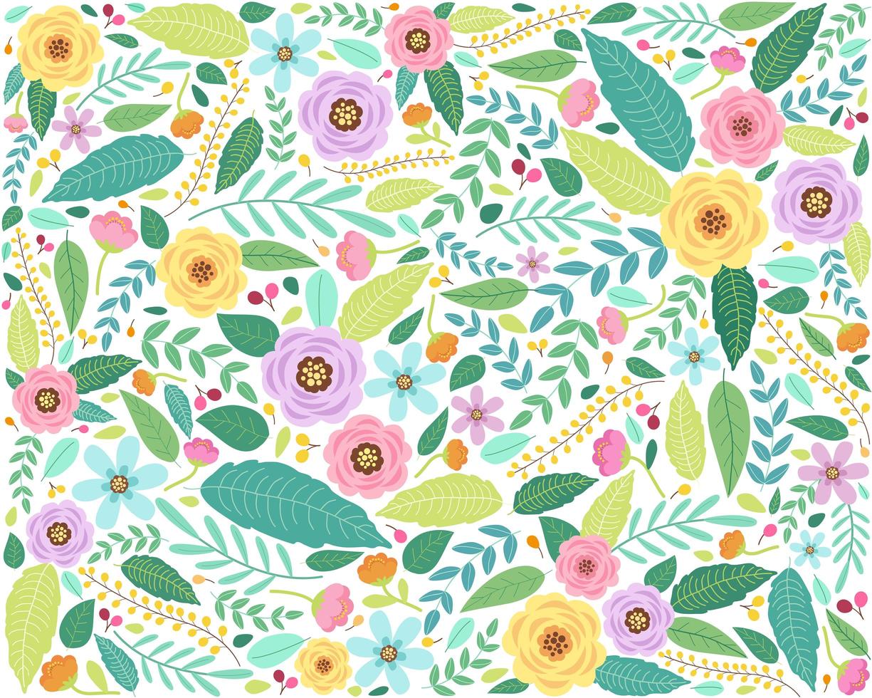 Floral pattern in doodle style with flowers and leaves vector