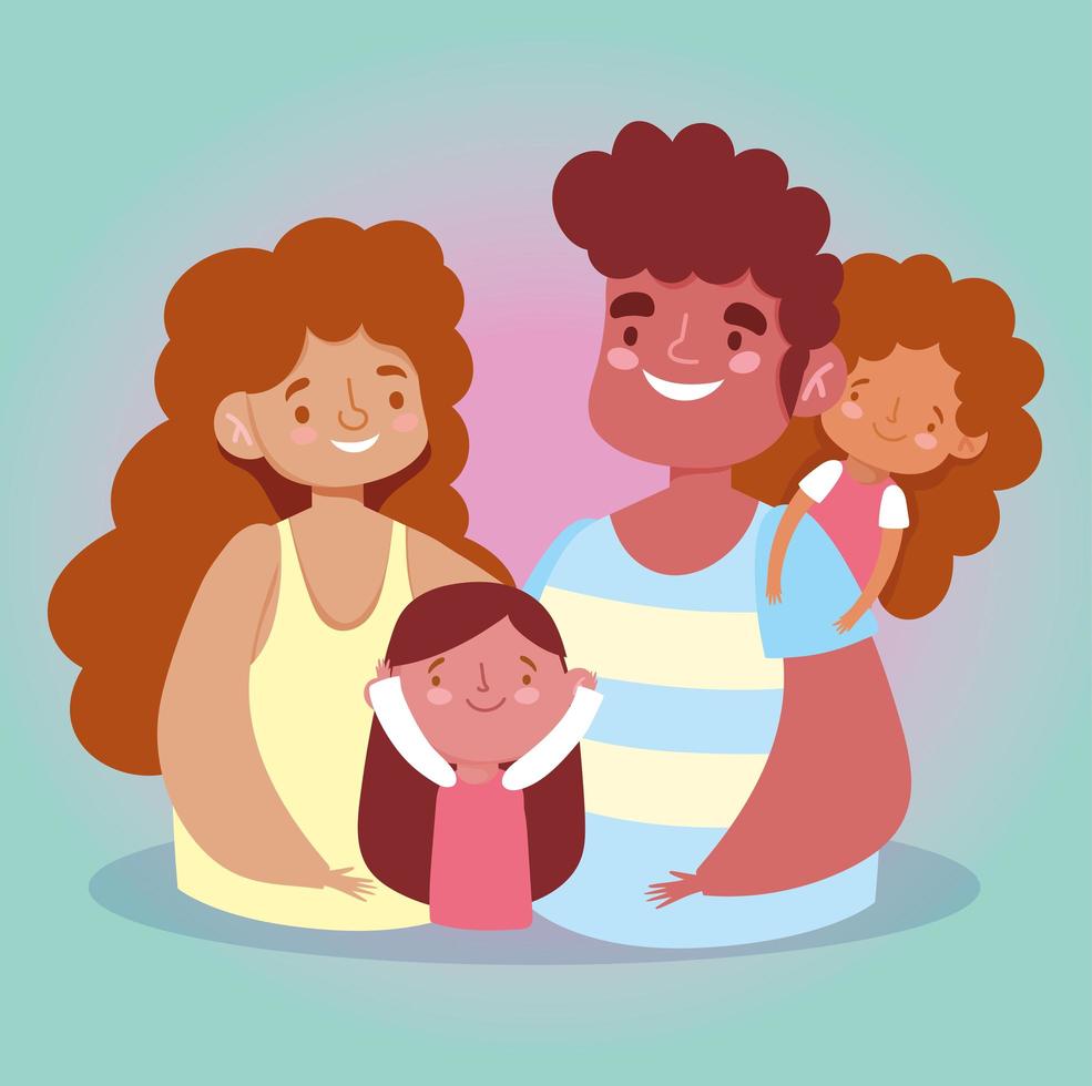 madre, padre e hijas para la celebración del día de la familia. vector