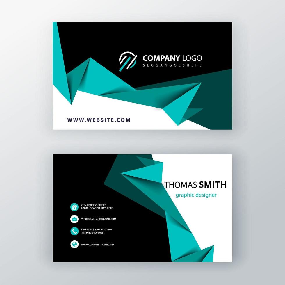 Blue green polygonal editable business card vector