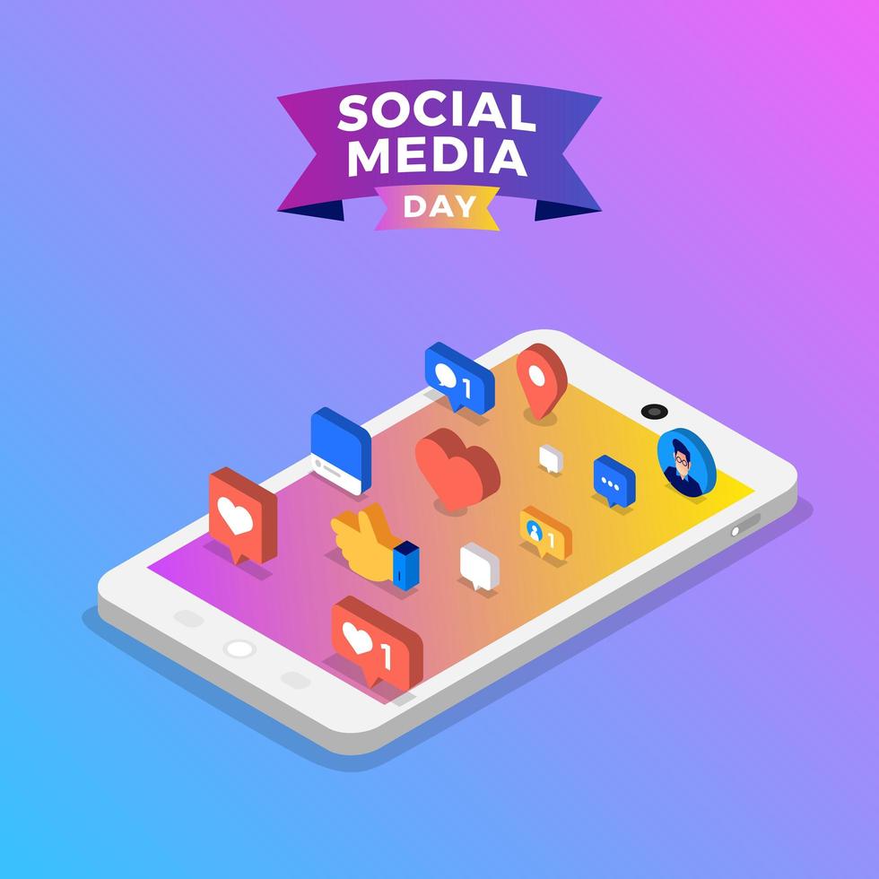 Social Media Day Poster with Icons on Smartphone vector