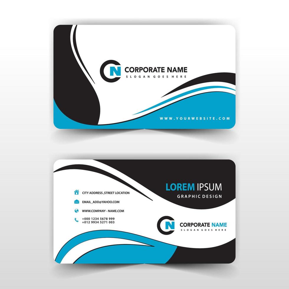 Blue and black swirl business card template vector