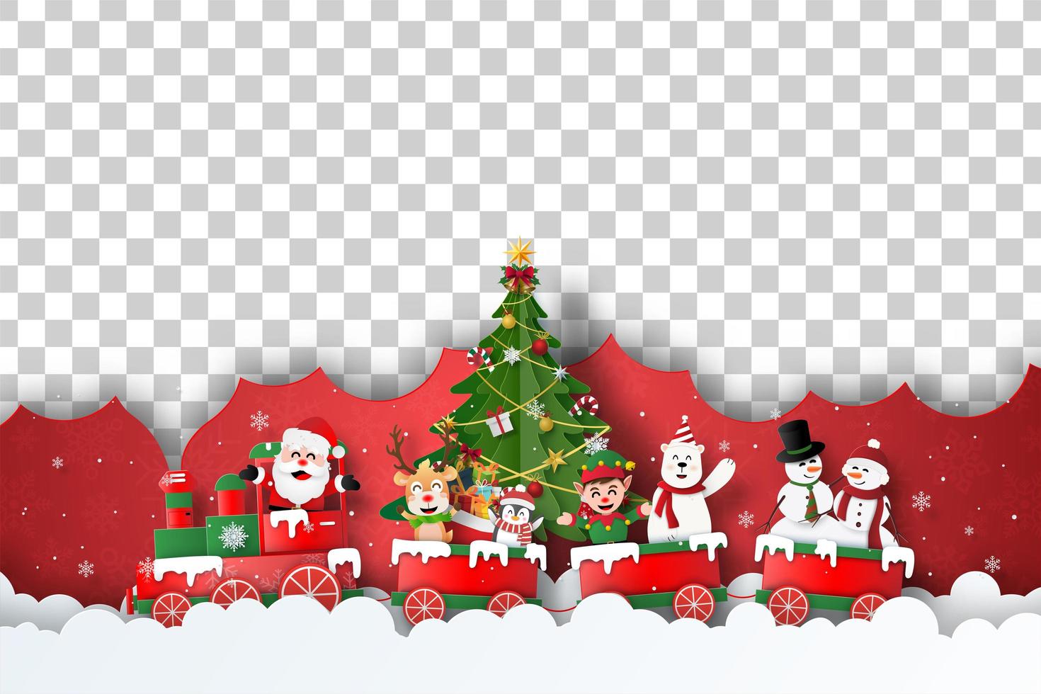 plantilla de banner de navidad con santa y amigos vector