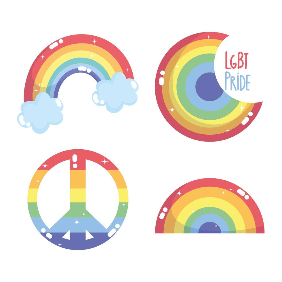 feliz día del orgullo, icono de la comunidad lgbt del arco iris, conjunto de insignias vector