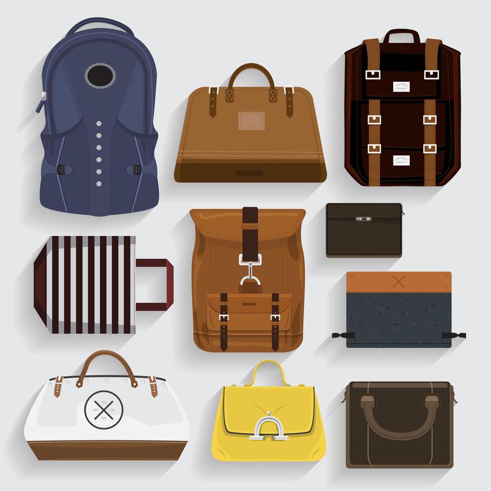 Graphic Leather, Fabric, Folder Bags Set vector