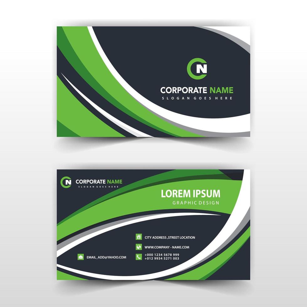 Green and black curve business card template vector
