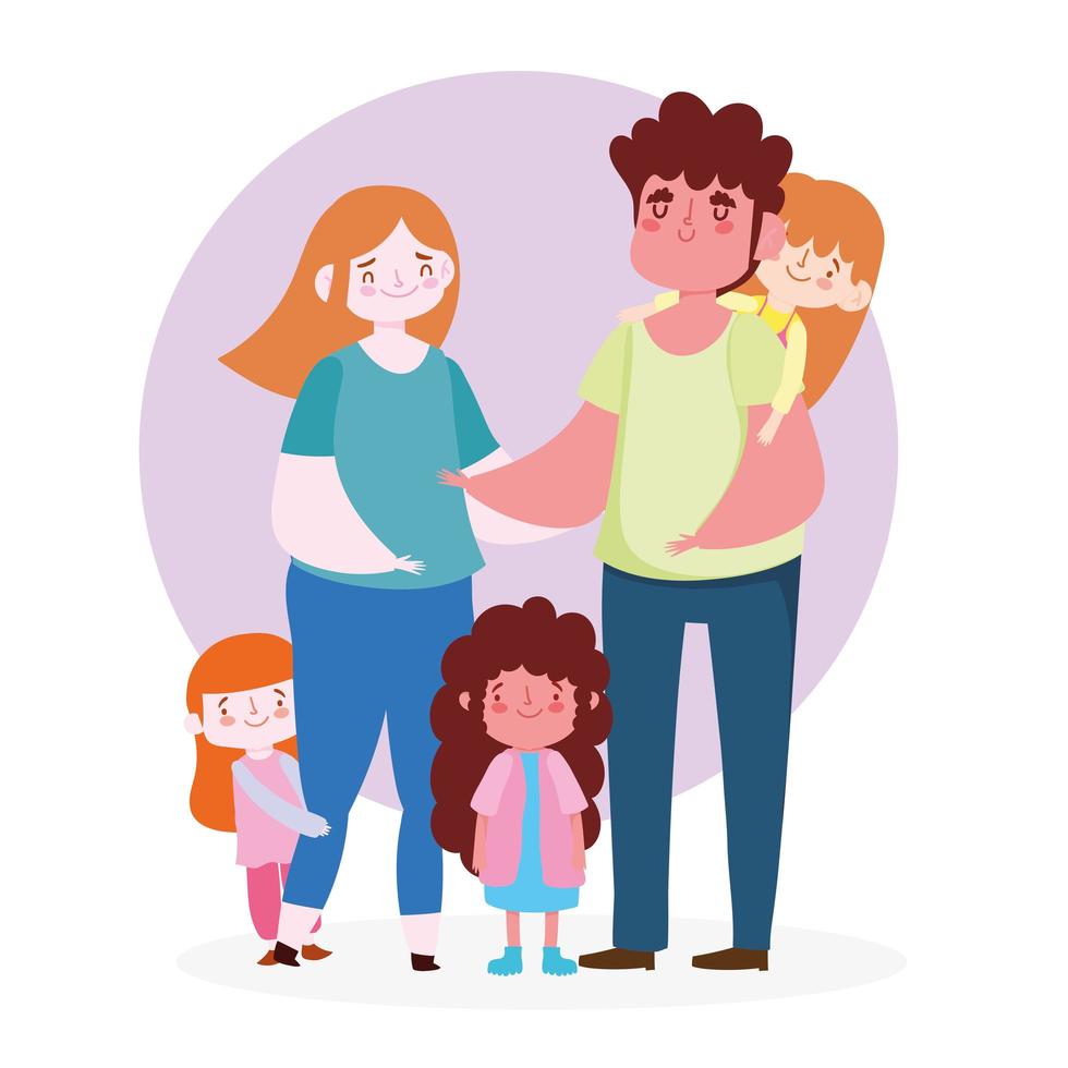 Mother, father, and daughters together vector