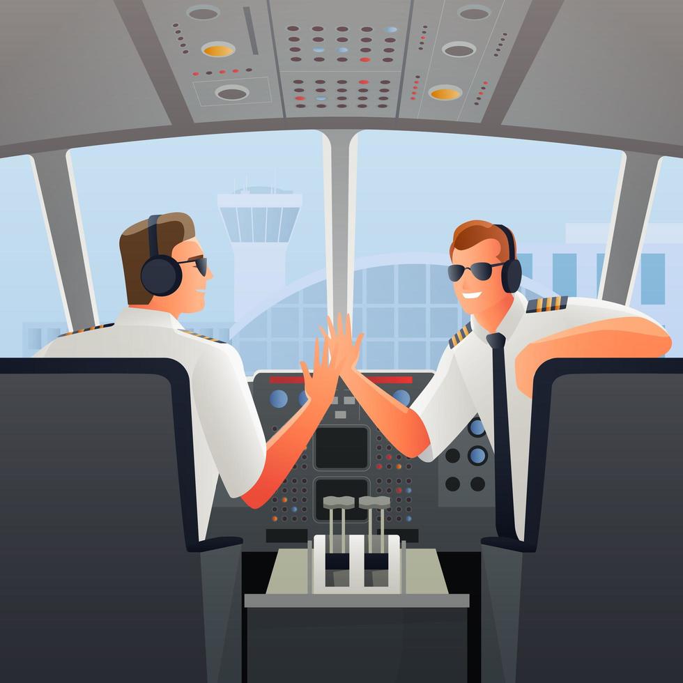 Airplane pilots in cabin vector