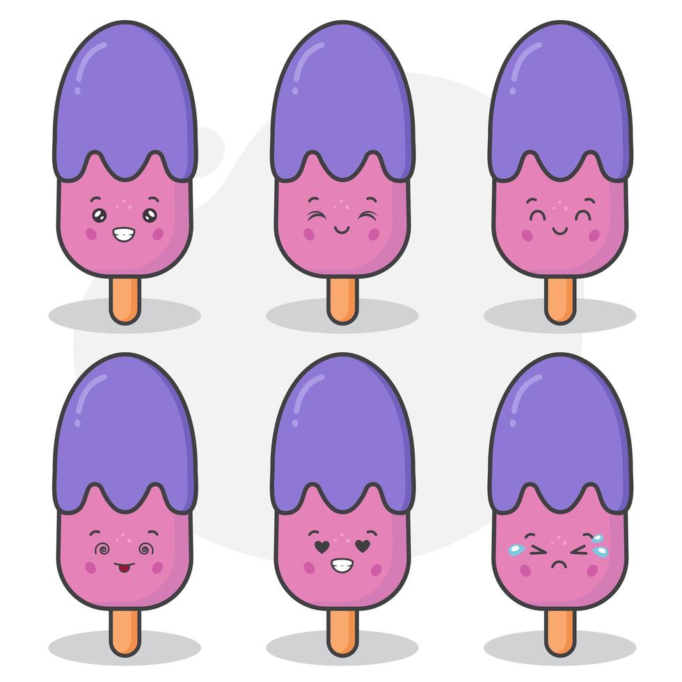 Cute Ice Cream Characters Set with Different Expressions vector