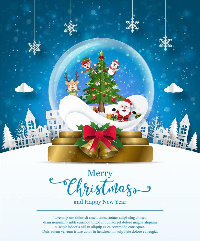 Christmas poster template with snow globe vector