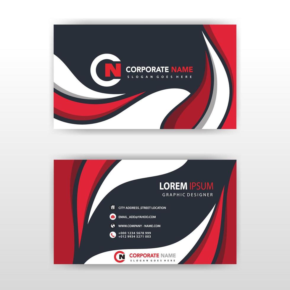 Abstract red and white wave business card template vector