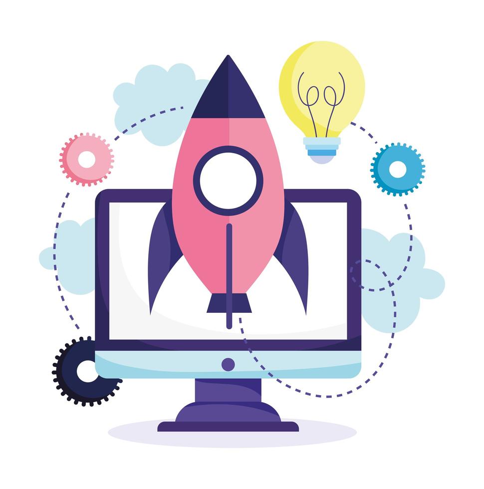 Online education concept with rocket launching vector