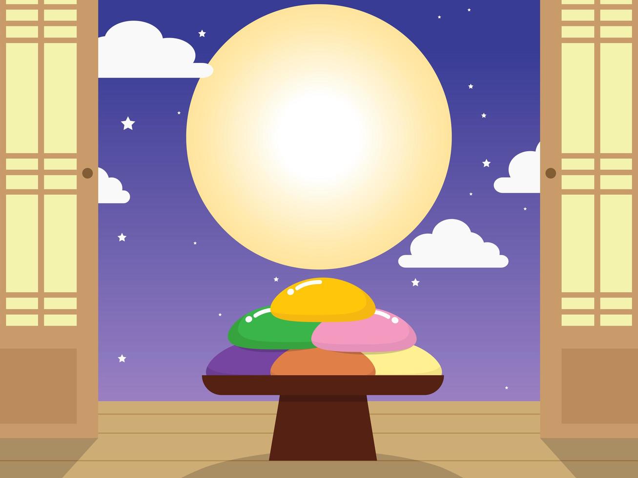 diseño de pastel de arroz coreano chuseok o hangawi vector