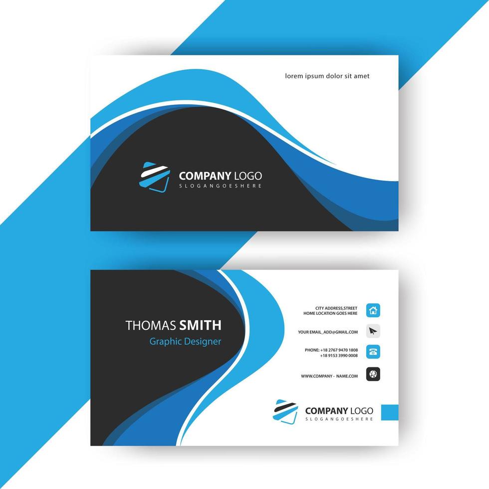 Blue wavy business card mockup template vector