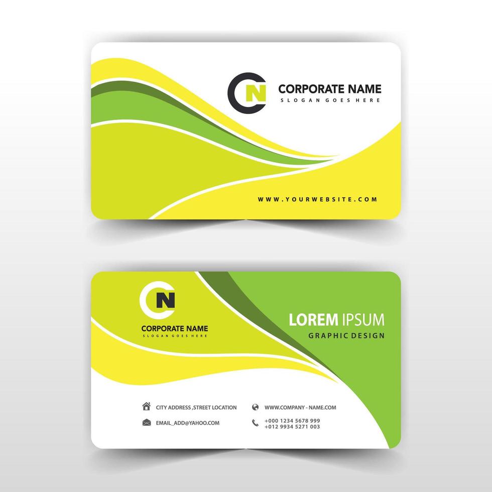 Abstract green and yellow wavy business card template vector