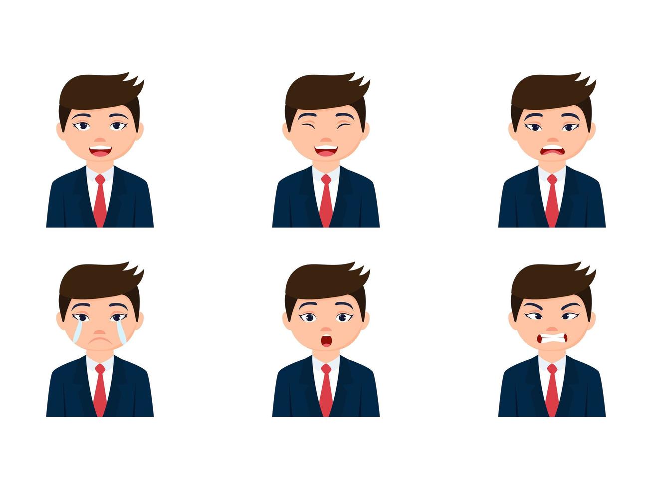 lindo hombre de negocios con diferentes expresiones faciales vector