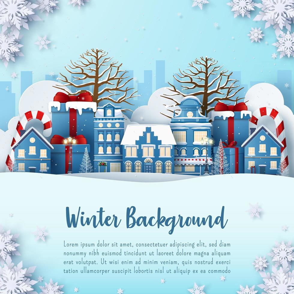Paper cut winter and holidays background vector