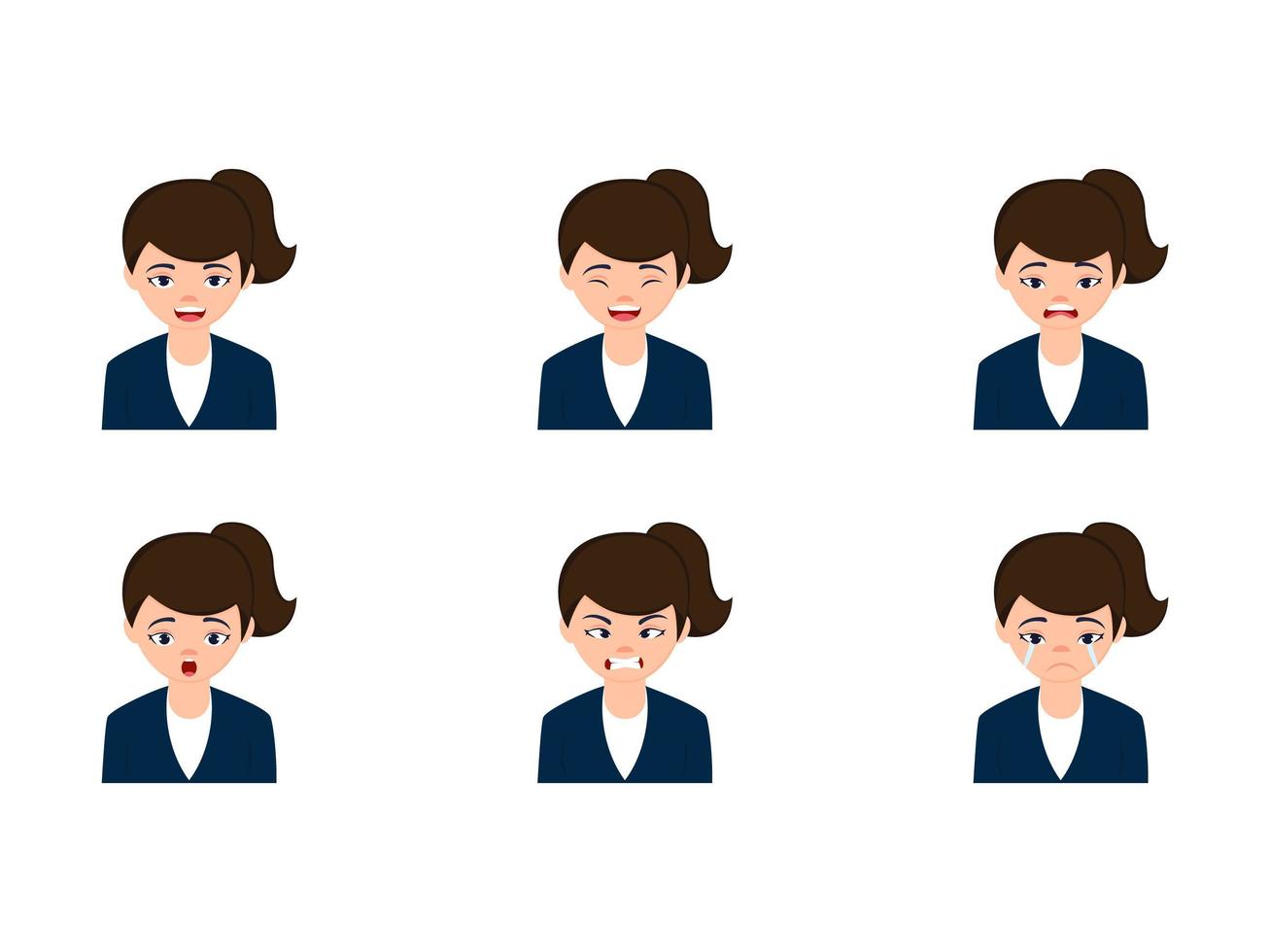 Cute Business Woman Set With Different Facial Expressions vector