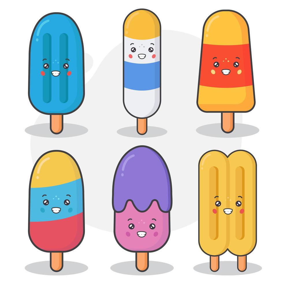 lindo conjunto de personajes de helado y paleta vector