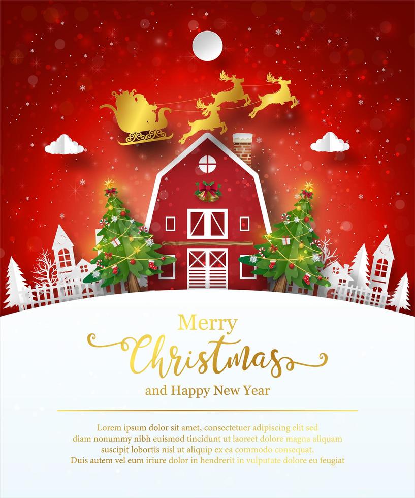 Christmas poster template with cute barn vector