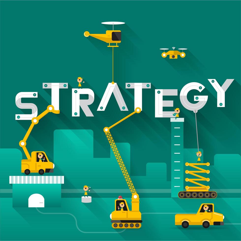 Construction site crane building strategy concept vector