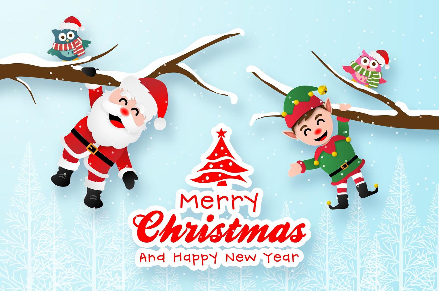 Christmas postcard with Santa Claus and elf vector