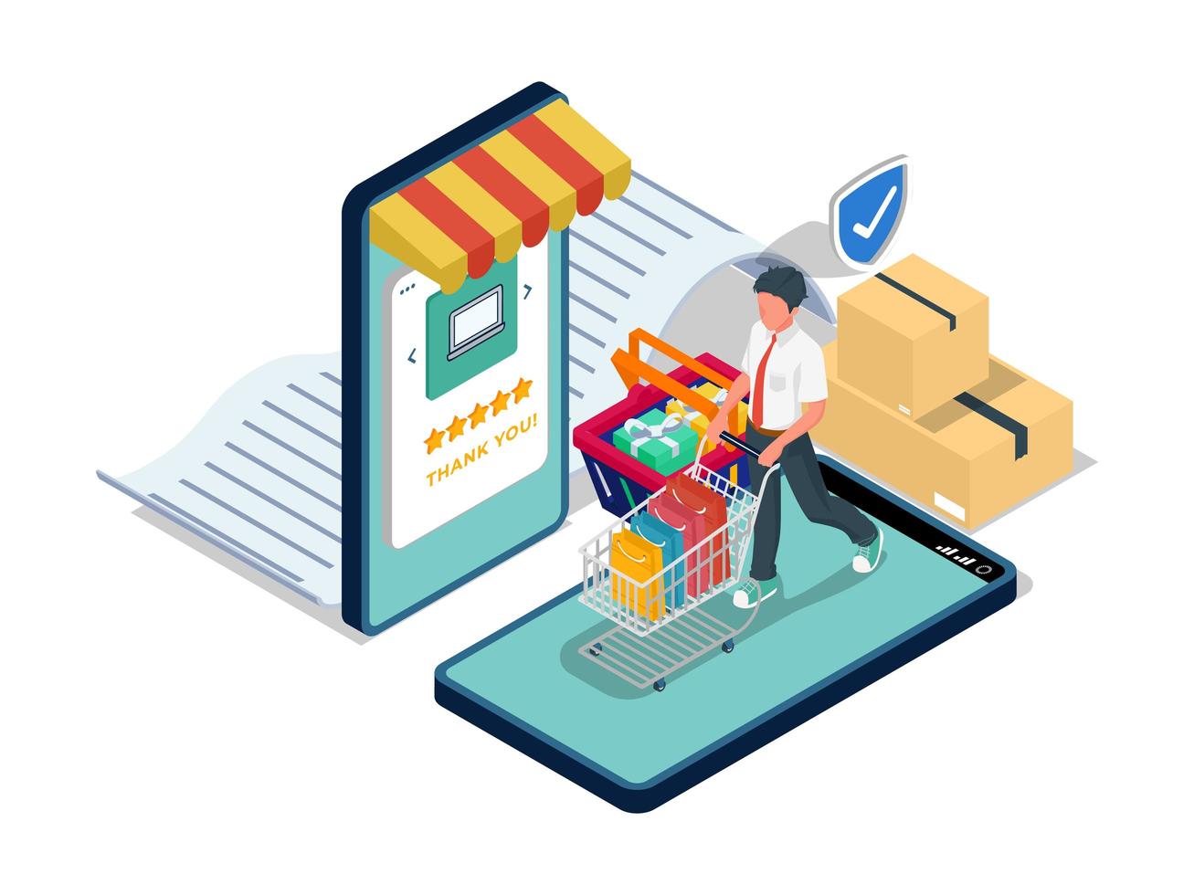 Man shopping in e-commerce marketplace vector