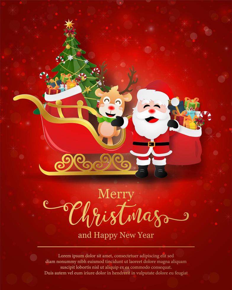 Christmas poster template with holiday characters vector