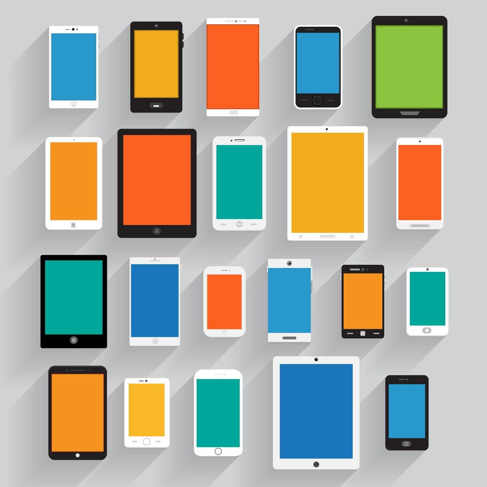 conjunto gráfico de teléfonos móviles y tabletas. vector
