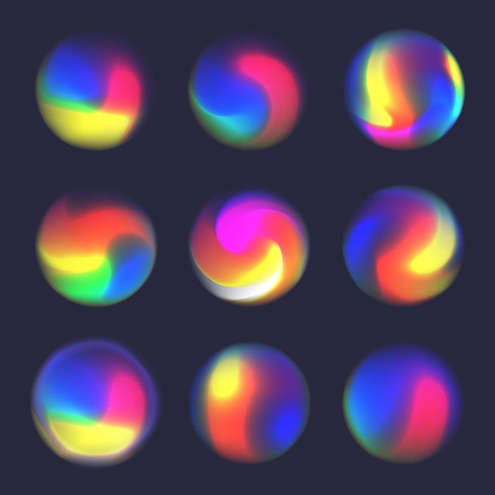 Holographic fluid bright gradient blurred sphere set vector