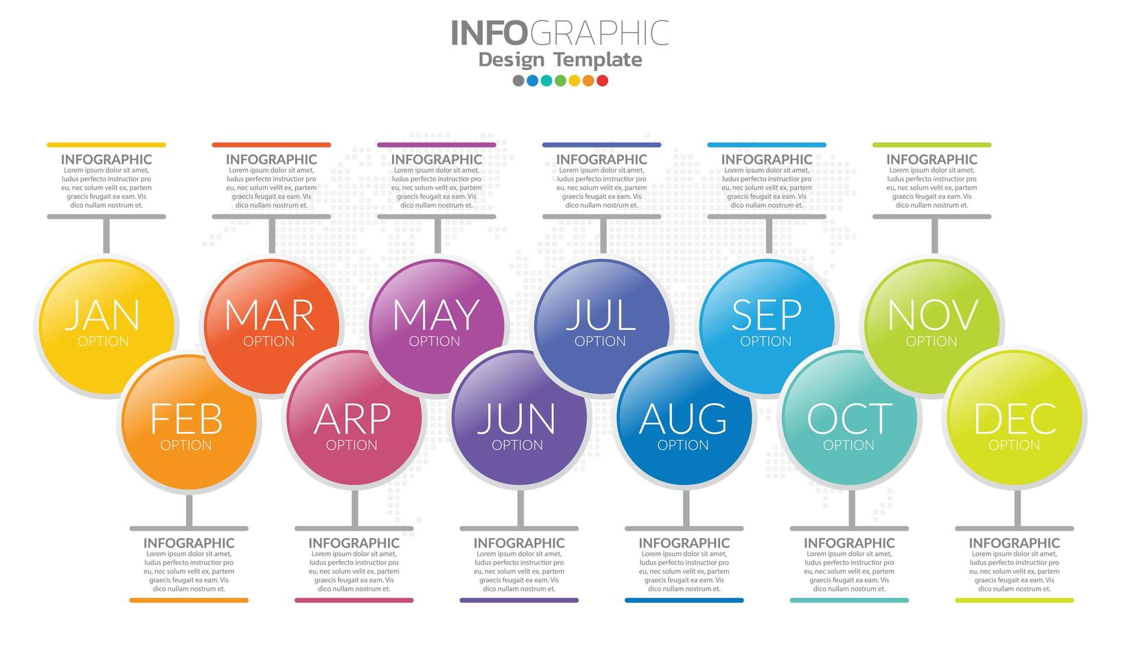 Full year timeline template with 12 months vector