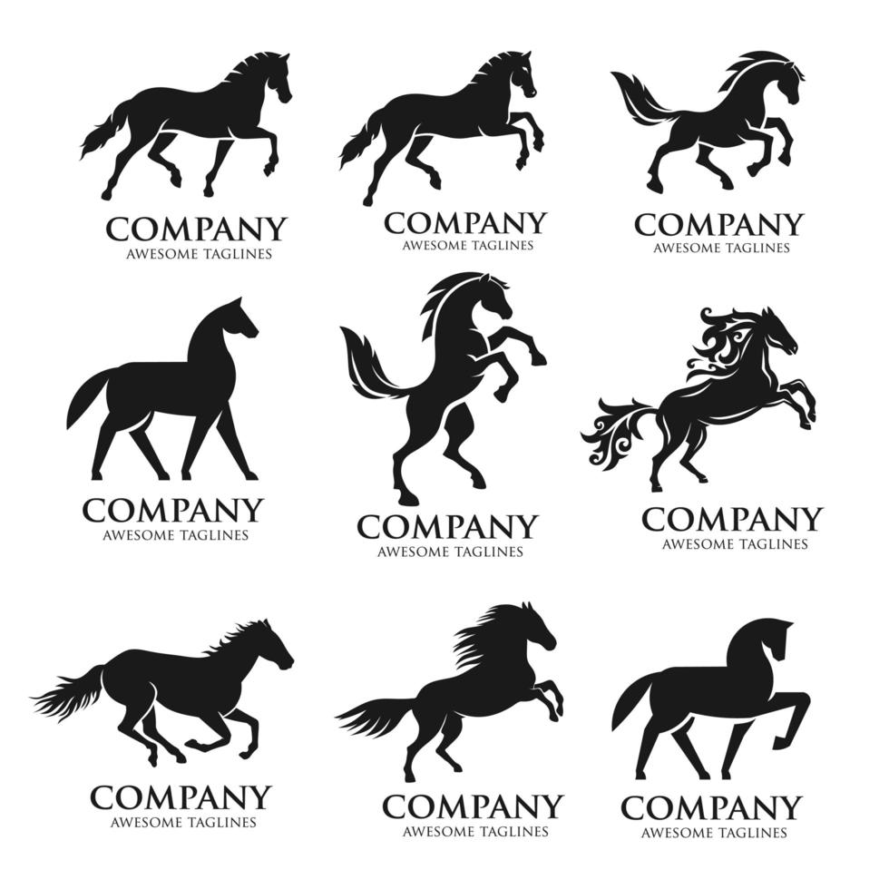 conjunto de logotipo de silueta de caballo vector